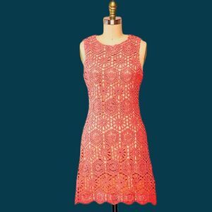 Adelyn Rae Josephyne Pink Crochet Dress Sleeveless Cottage Core Sz Lg